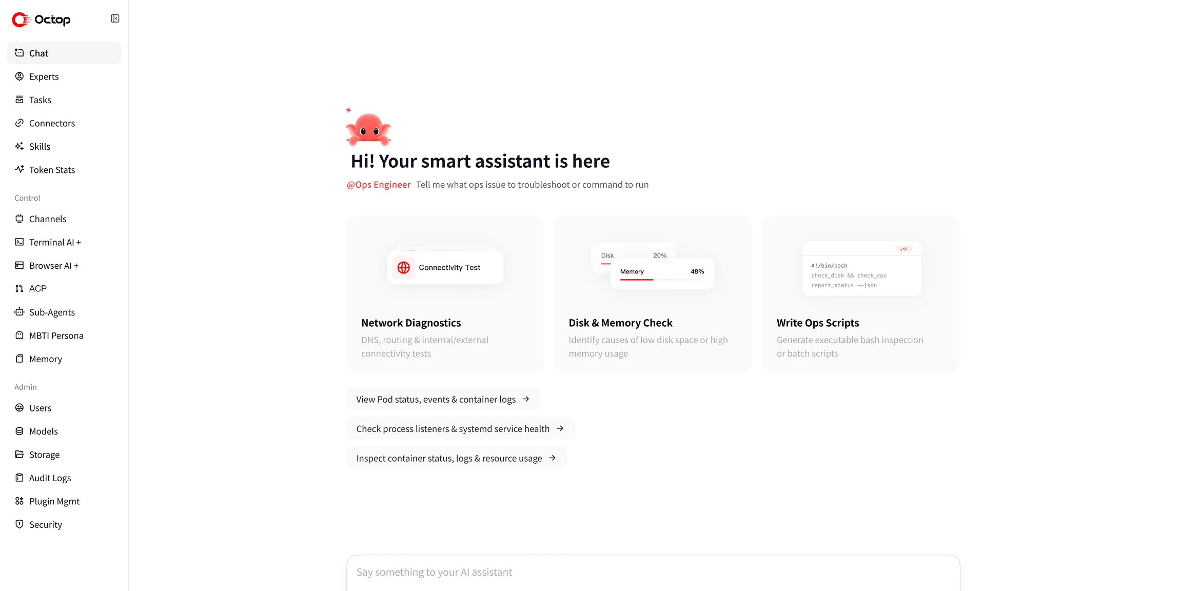 Interfaccia ufficiale Octop con chat e accesso agli strumenti